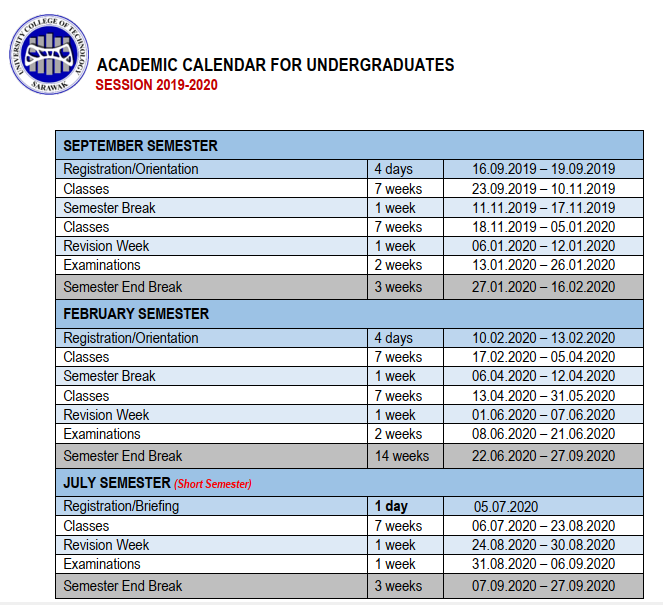Academic Calendar Centre of University Courses and Innovative