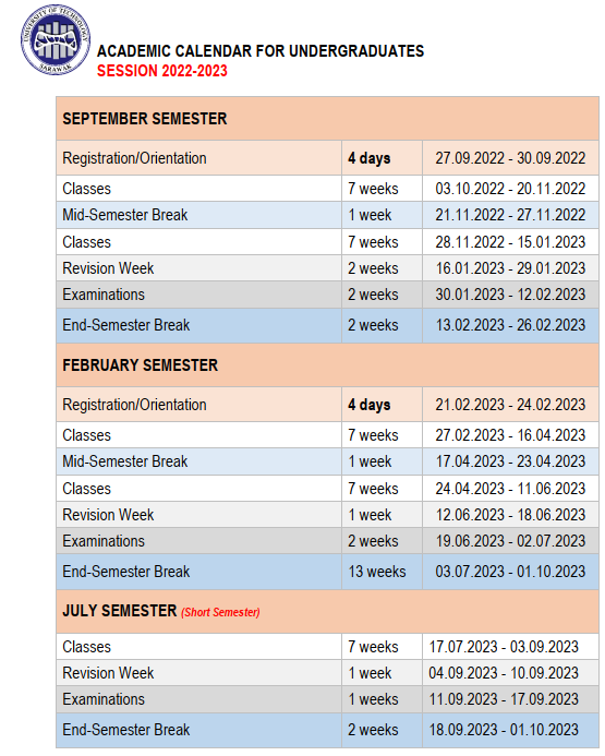 Academic Calendar/ Timetable Centre of University Courses and